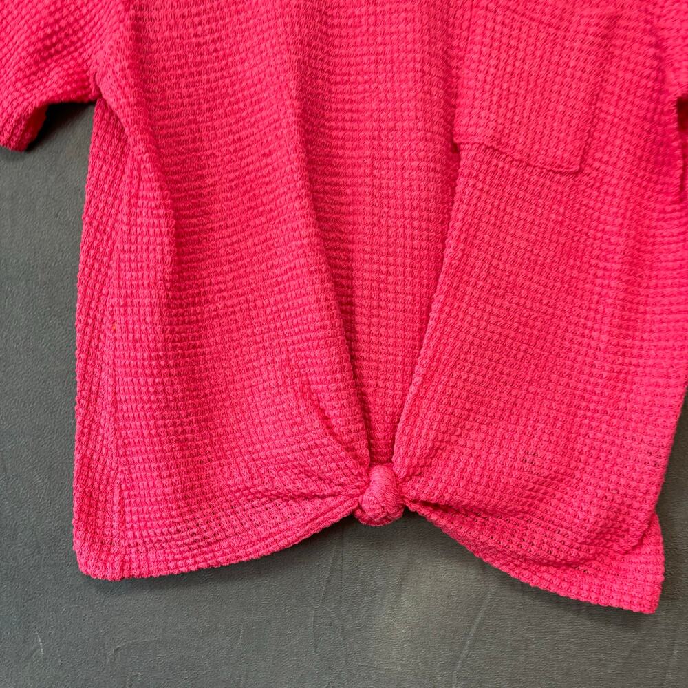 Shein Curve Textured Blouse 1X Tie Front Barbie Short Sleeve Work Casual Teacher - Picture 2 of 8